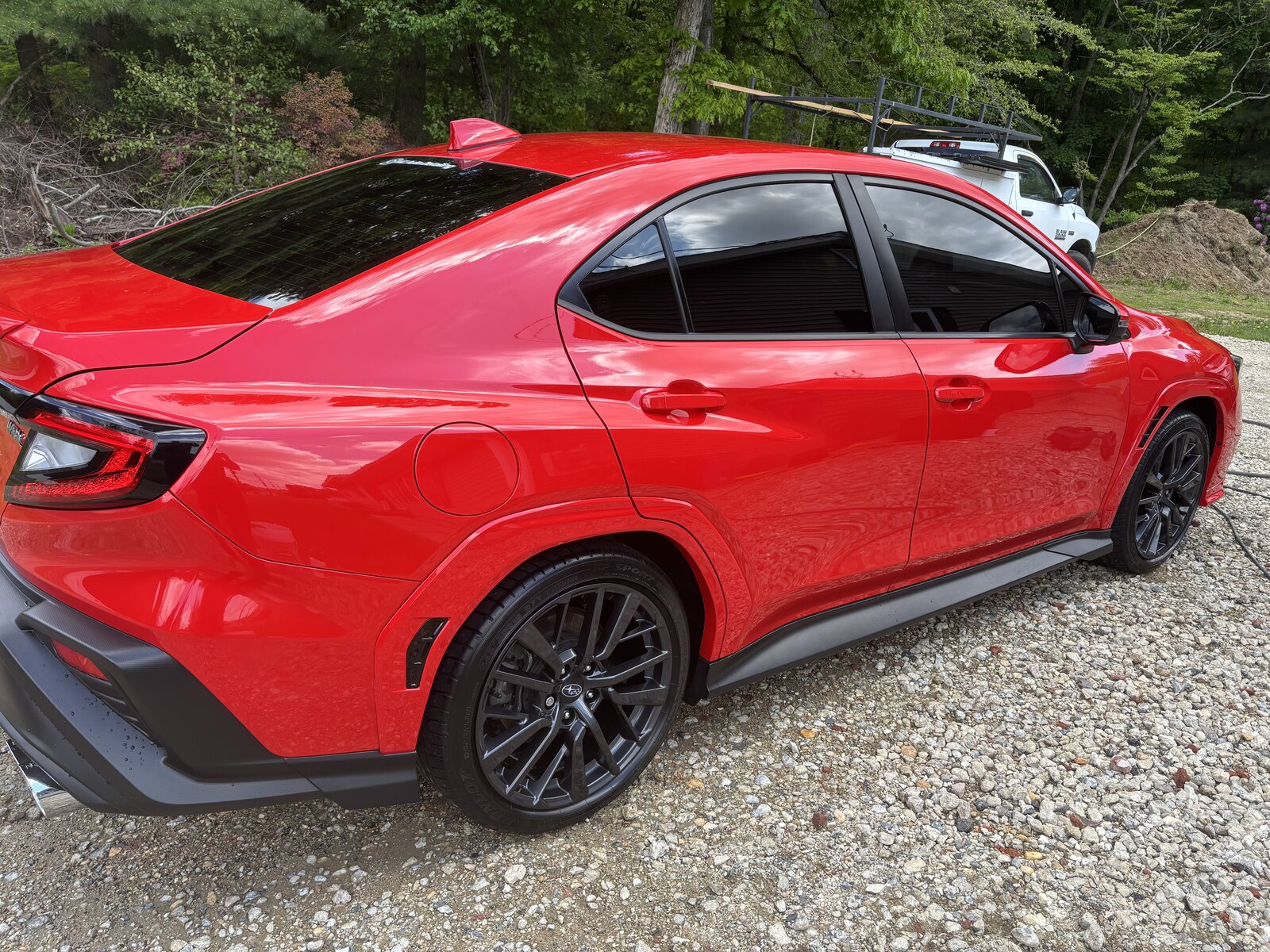 Red Subaru WRX glossy exterior detail — South Jersey mobile auto detailing